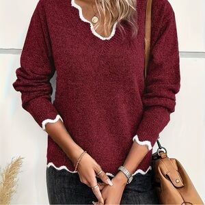 Women's Burgundy Sweater with White Trim size XL